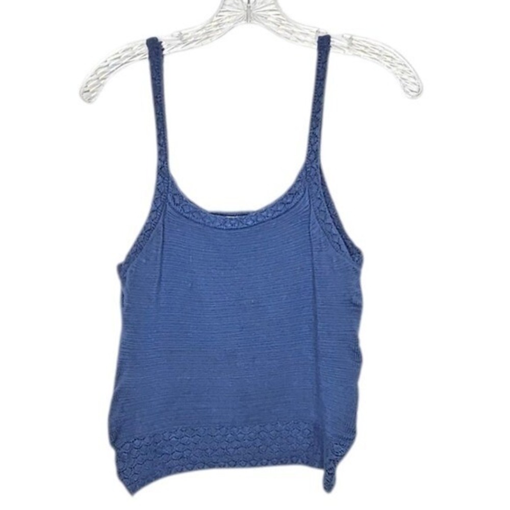 Body Options Vintage 90s‎ Y2k Knit Tank Top Lace Trim Casual Sleeveless Blue M